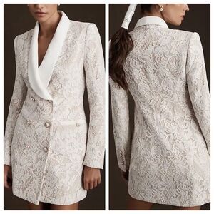 Rebecca Vallance Harriet Lace Blazer Mini Dress White Pearl Button Sz 4
